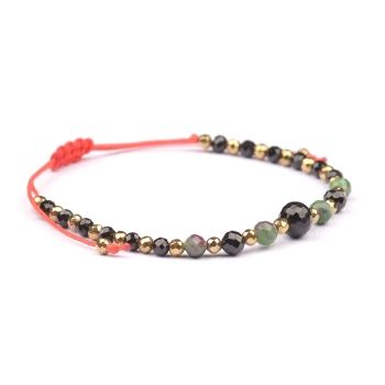 Bransoletka celebrytka czarny TURMALIN ZOISYT Z RUBINEM HEMATYT ochrona